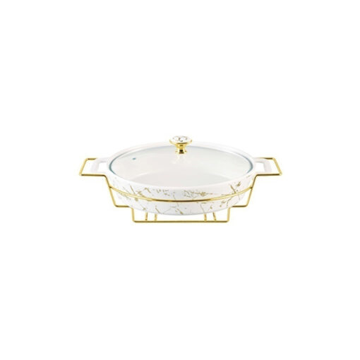 Brilliant Oval Casserole Serving Dish Food Warmer With Tea Light Candle Stand 12- Inch - BR4014
