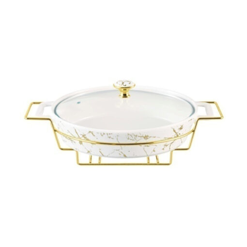 Brilliant Oval Casserole Serving Dish Food Warmer With Tea Light Candle Stand 17- Inch - BR04015