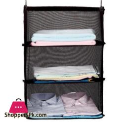 K STAR Storage Bag Hook Hanging Organizer 3 Layers Portable Wardrobe Clothes Rack Shelves Travel Suitcase BlackStorage Bags