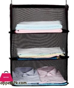 K STAR Storage Bag Hook Hanging Organizer 3 Layers Portable Wardrobe Clothes Rack Shelves Travel Suitcase BlackStorage Bags