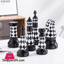 6 Pcs Set Creative Ceramic Black And White Chess Pieces Decoration Office Desktop Ornaments Book Shelf Chess Pieces Crafts Decor