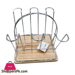 High Quality Stainless Steel Wood Base Glass Stand 6 Glass Hold