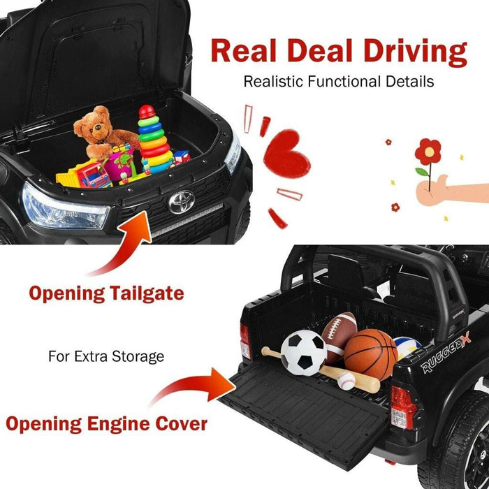 Licensed Toyota Hilux Ride On Truck Car 2-Seater 4Wd With Remote Control Black