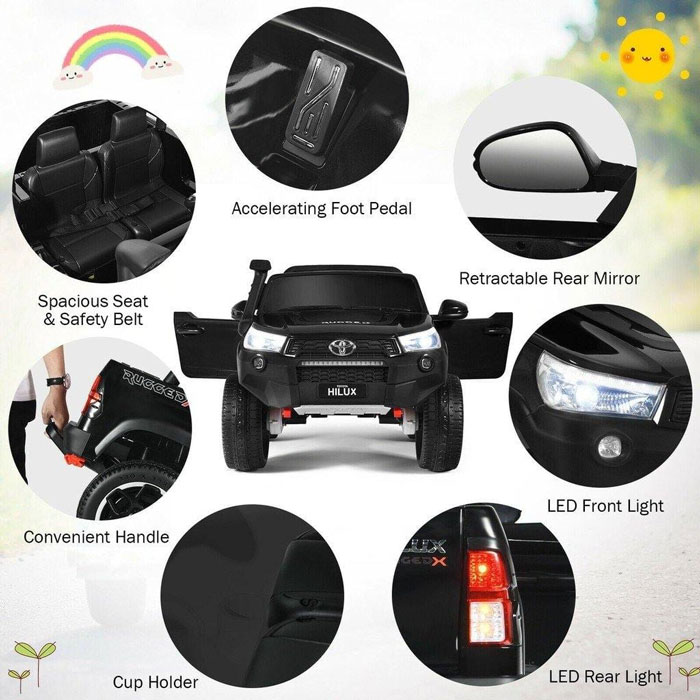 Licensed Toyota Hilux Ride On Truck Car 2-Seater 4Wd With Remote Control Black