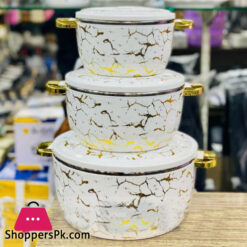 Marble Food Warmer Hot Pot Set With Airtight Lid - 3 Pcs Set