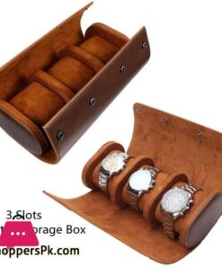 New 3 Slots Watch Roll Storage Box Portable Leather Clock Holder with Slid In Out Detach Wristwatch Display Jewelry Organizer StyleC Black