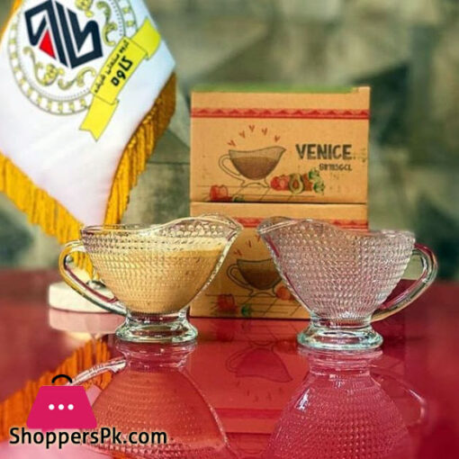 Raita Chutney Serving Glass Bowl with Handle Glass Boat Pack of 2
