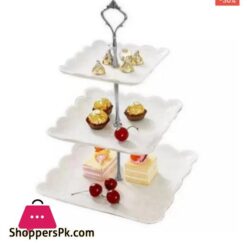 Embossed Snack Dish Cake Tray 3 Tier Cupcake Stand Tiered Serving Cake Stand Square White Embossed Dessert Stand Weddings Parties Pastry Serving Tray 3 Tier Ceramic Luxurious Dessert Stand Tower Tree Display Pastry Serving Tray CERAMIC MATERIAL