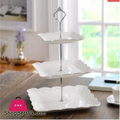 Embossed Snack Dish Cake Tray 3 Tier Cupcake Stand Tiered Serving Cake Stand Square White Embossed Dessert Stand Weddings Parties Pastry Serving Tray 3 Tier Ceramic Luxurious Dessert Stand Tower Tree Display Pastry Serving Tray Ceramic Material