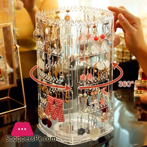 360 Degree Rotating Jewelry Storage Box Earring Display Stand Plastic Earring Holder Showcase Jewelry Organizer Box