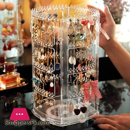 360 Degree Rotating Jewelry Storage Box Earring Display Stand Plastic Earring Holder Showcase Jewelry Organizer Box