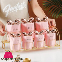 7Pcs Luxury Ceramic Kitchen Storage Seasoning Box Set Porcelain Salt /Sugar / Spice / Pepper Spice Jars Sets