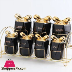 7Pcs Luxury Ceramic Kitchen Storage Seasoning Box Set Porcelain Salt /Sugar / Spice / Pepper Spice Jars Sets