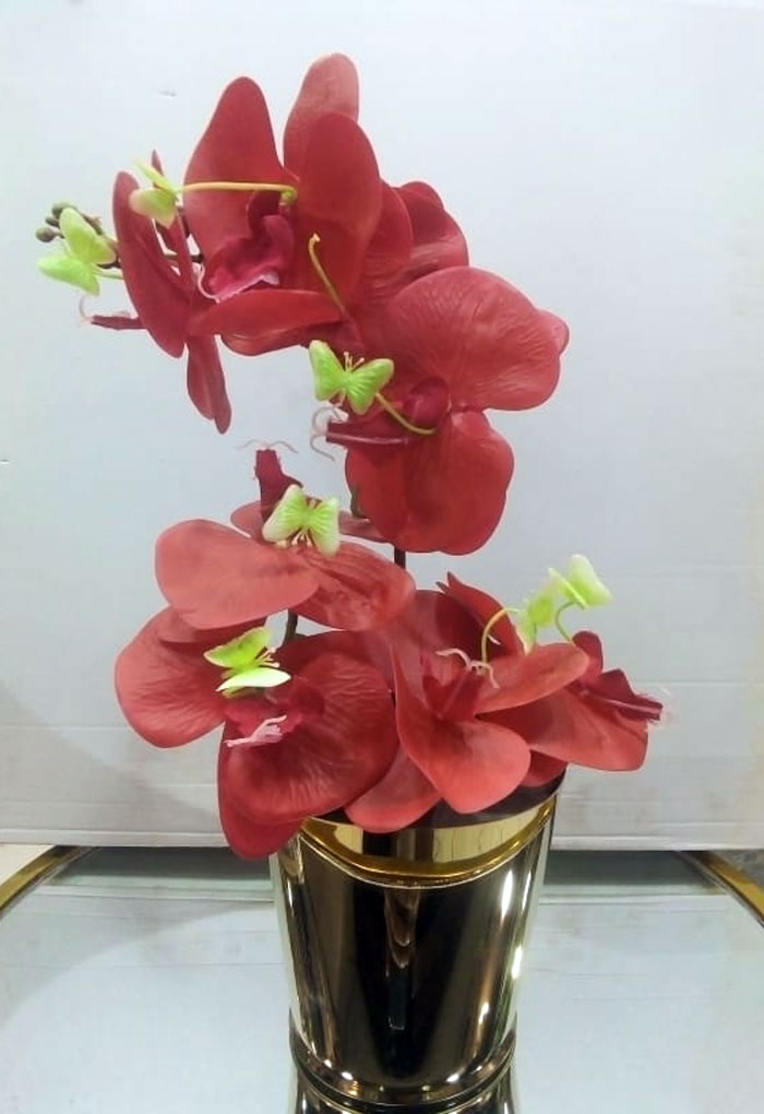 Artificial Orchid Flower Pot Metal Ice Gold Pot