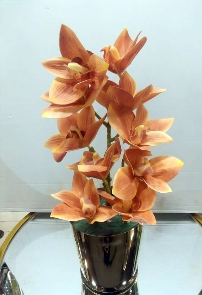 Artificial Orchid Flower Pot Metal Ice Gold Pot