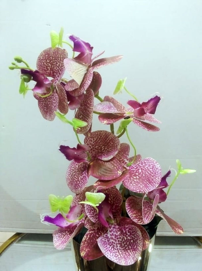 Artificial Orchid Flower Pot Metal Ice Gold Pot