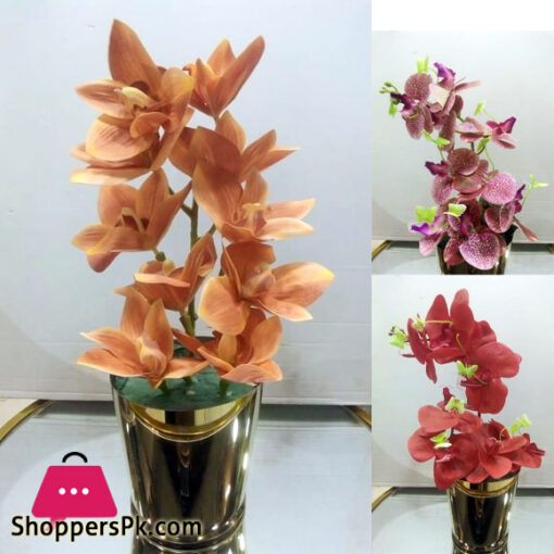 Artificial Orchid Flower Pot Metal Ice Gold Pot