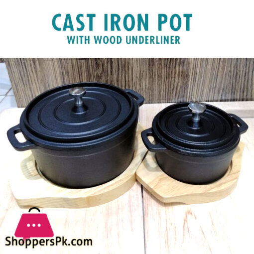Cast Iron Pot with Wood Underline Cast Iron Casserole Dish 14 CM