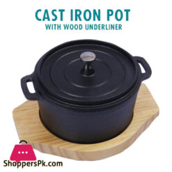 Cast Iron Pot with Wood Underline Cast Iron Casserole Dish 10 CM