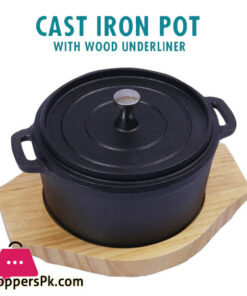 Cast Iron Pot with Wood Underline Cast Iron Casserole Dish 14 CM