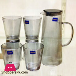 Cylinderical Glass Jug With Line Design Set Of 7