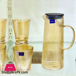 Cylinderical Glass Jug With Line Design Set Of 7