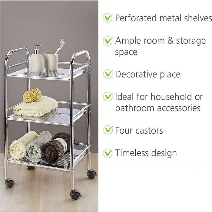 Exclusive Household And Bathroom Trolley - Mobile Bathroom Rack 3 Shelves Steel
