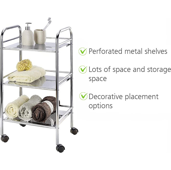 Exclusive Household And Bathroom Trolley - Mobile Bathroom Rack 3 Shelves Steel
