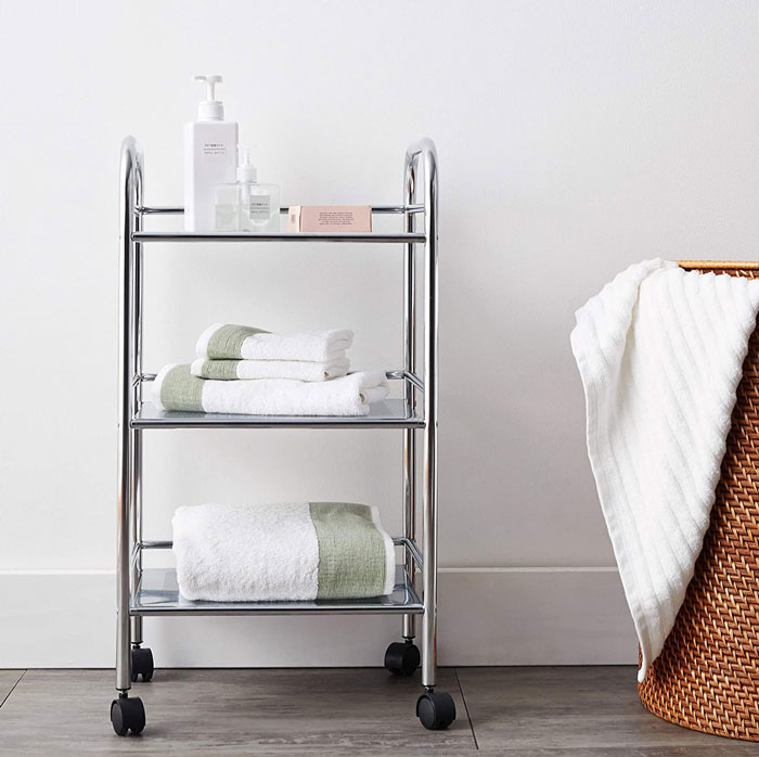 Exclusive Household And Bathroom Trolley - Mobile Bathroom Rack 3 Shelves Steel
