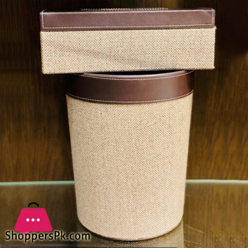 Leather Tissue Dustbin Set with Canvas Touch