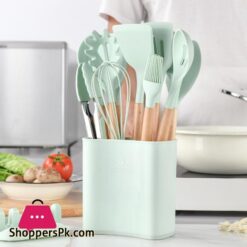 Silicone Kitchen Cookware Set With Wooden Handle Heat Resistant Non Stick Cookware Baking Tools With Storage Box Accessoriescookware Sets