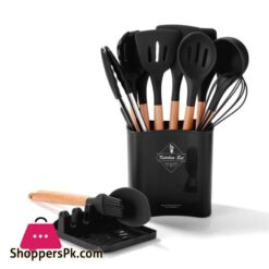 Silicone Kitchen Cookware Set With Wooden Handle Heat Resistant Non Stick Cookware Baking Tools With Storage Box Accessoriescookware Sets