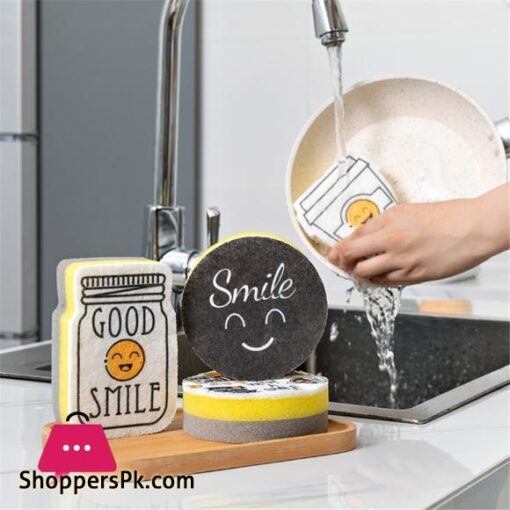 Thick Sponge Creative Smiley Face Decontamination Dish Washing Cloth Cleaner Sponge Home Kitchen Cleaning Tools Set 4pcs