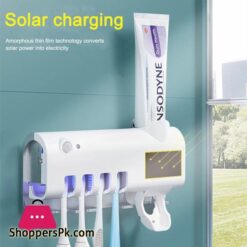 UV Toothbrush Holder Sanitizer Solar USB Powered Wall Mount Toothbrush Holder Toothpaste Dispenser for BathroomBathroom Shelves