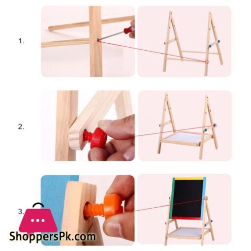 2 in 1 Wooden Kids Learning Art Easel Magnetic Stationery Double Sided Drawing Board Kit