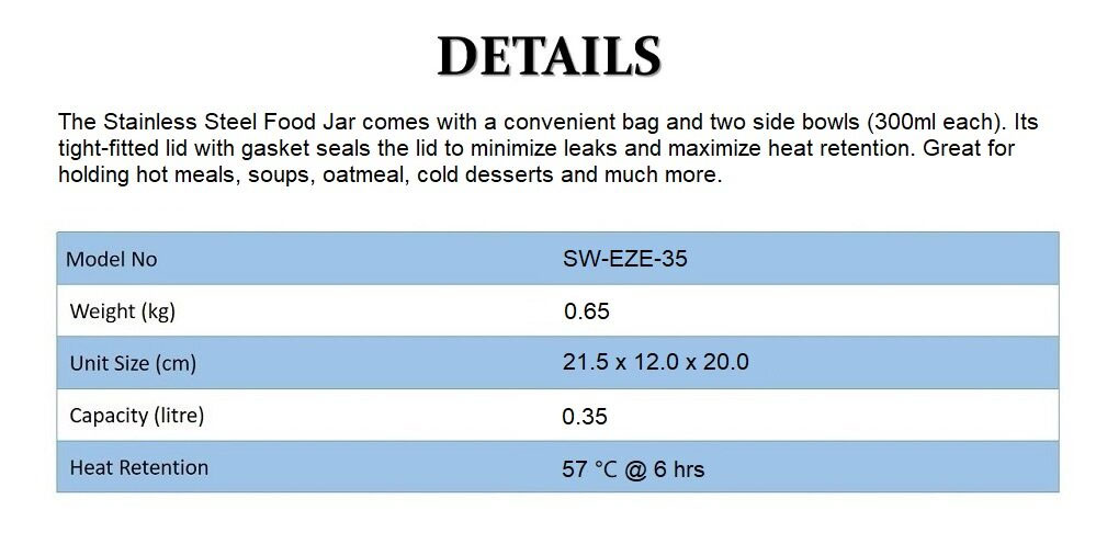 Zojirushi Original Japan Lunch Box Stainless Steel Food Jar - 0.35L - Sw-Eze-35