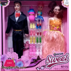 Kaizen Beautiful & Elegant Doll Wedding Couple Set -Barbie and Ken Gift Set-Multicolor (Pack of 2 with Baby)