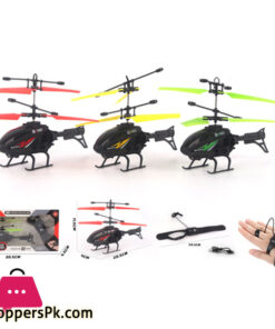 Helicopter Controlled by Wrist Band Remote (Watch Type) & Hand Sensor,with Rechargeable Battery and Multicolour Helicopter
