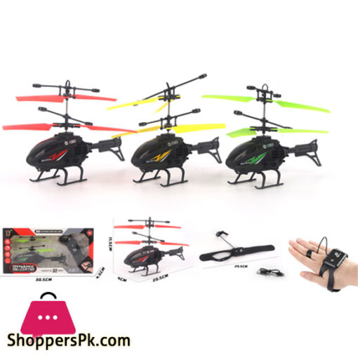 Helicopter Controlled by Wrist Band Remote (Watch Type) & Hand Sensor,with Rechargeable Battery and Multicolour Helicopter
