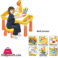 6 in 1 multi-function DIY projection drawing learning table kids projector water and sand playing building blocks toy table set