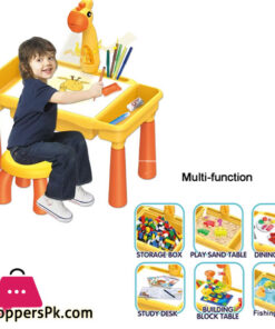 6 in 1 multi-function DIY projection drawing learning table kids projector water and sand playing building blocks toy table set