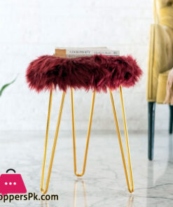 3 LEGGED FURRY METAL STOOL BURGUNDY