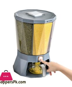 4 Grid Rice Dispenser Cereal Storage Container with Large Dry Food Container, Transparent 4 Compartments and Candy Rotating Base