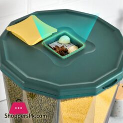 4 Grid Rice Dispenser Cereal Storage Container With Large Dry Food Container, Transparent 4 Compartments And Candy Rotating Base