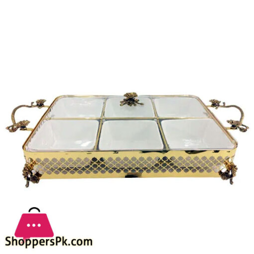 ORCHID Rectangular Snack Bowl With 6 Partitions (Gold)