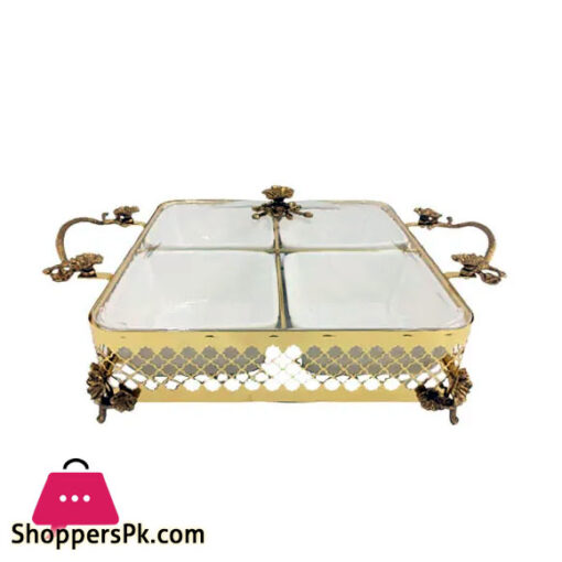 ORCHID Rectangular Snack Bowl With 4 Partitions (Gold)