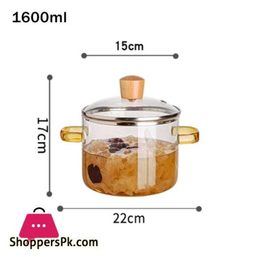 Glass Saucepan Heat Resistant Pot for Cooking with Lid and Handle - 1600ml