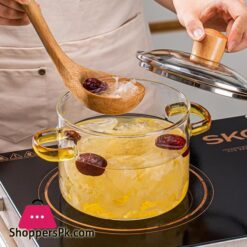 Glass Saucepan Heat Resistant Pot For Cooking With Lid And Handle - 1600Ml
