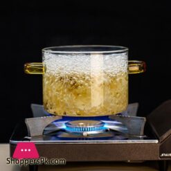 Glass Saucepan Heat Resistant Pot For Cooking With Lid And Handle - 1600Ml