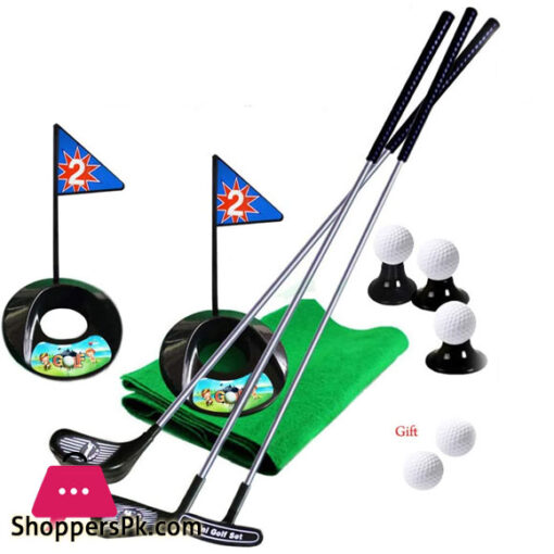 Golf Pro Set Toy for Kids Toddlers Meatl Golf Clubs Flags Practice Balls Sports Indoor Game-without mat